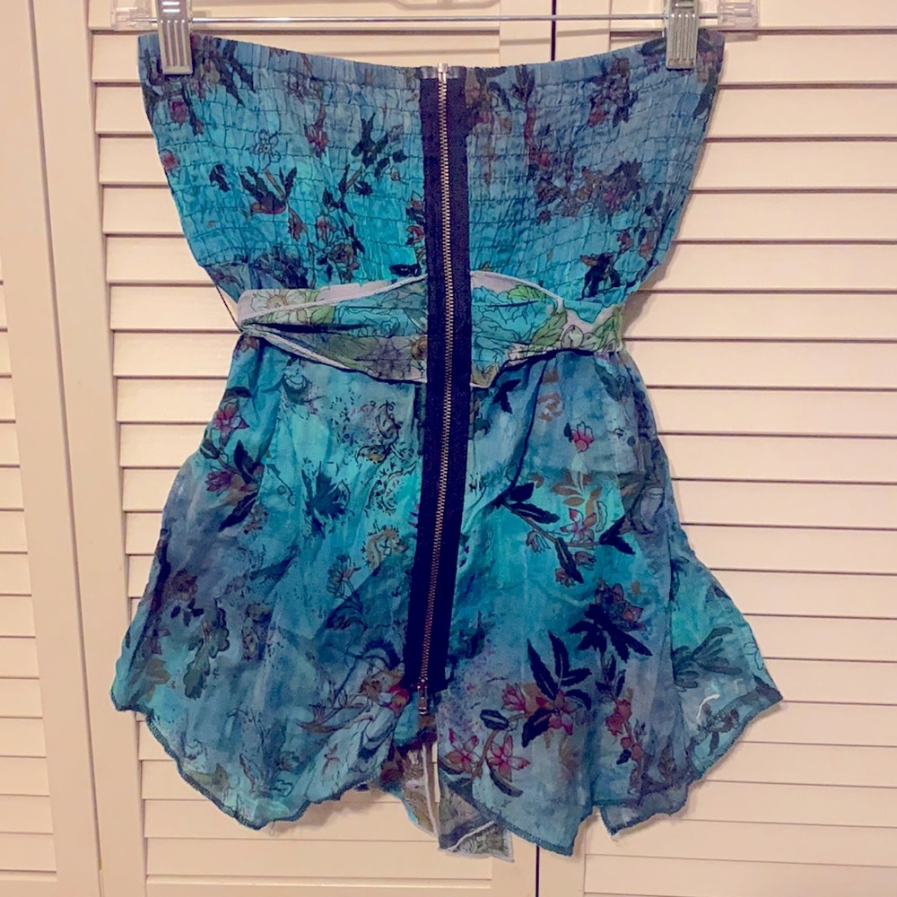 Free People Blue Tone Strapless Top Silk Wrap Size Small